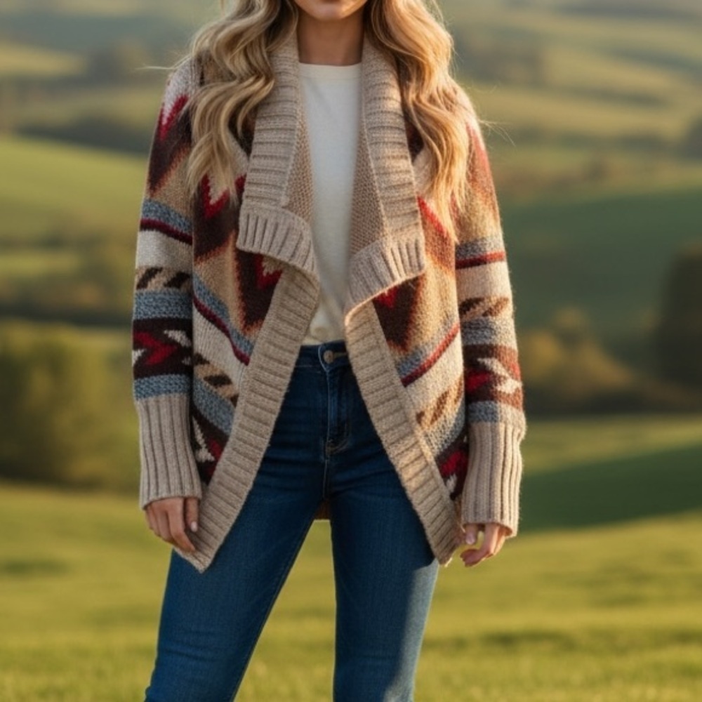 AEROPOSTALE  Cozy Tibal Beige Patterned Women Sweater